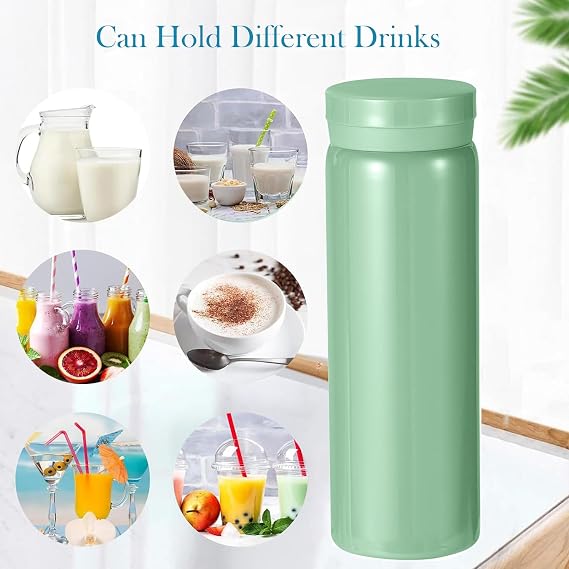 300ml Small Flask, Reusable Vacuum Insulated Stainless Steel Insulated Tumbler Water Bottle with Leakproof Lid for Hot & Cold Drinks, Portable Coffee Mug for Travel (Light Green)