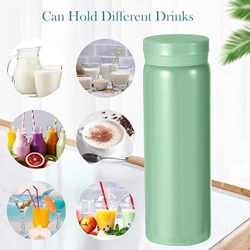 300ml Small Flask, Reusable Vacuum Insulated Stainless Steel Insulated Tumbler Water Bottle with Leakproof Lid for Hot & Cold Drinks, Portable Coffee Mug for Travel (Light Green)