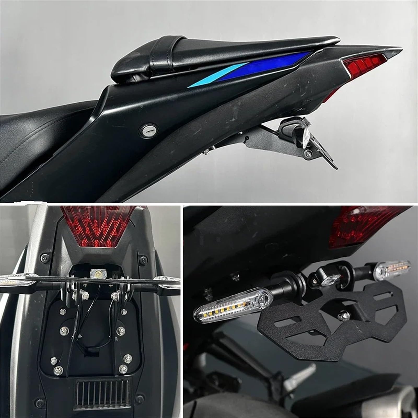 Rejestracyjnej motocykla Uchwyt tablicy rejestracyjnej pasuje do motocykla YAMAHA MT03 MT25 YZF R3 R25 2015-2024 Uchwyt LED Light Fender Eliminator(Holder and Light B)