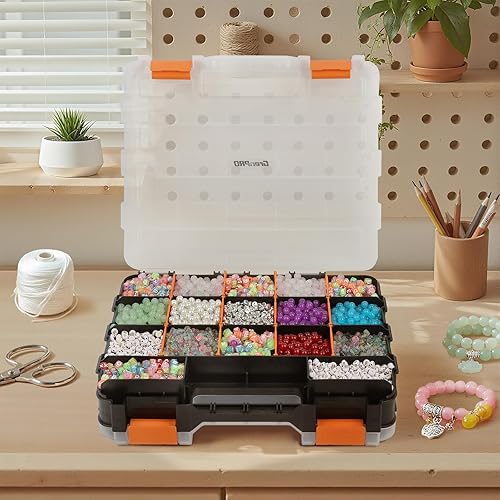 Miniatura 2 de Mini organizador de caja de herramientas, pequeña caja de herramientas de plástico con divisores, organizador de cuentas de doble cara, 34