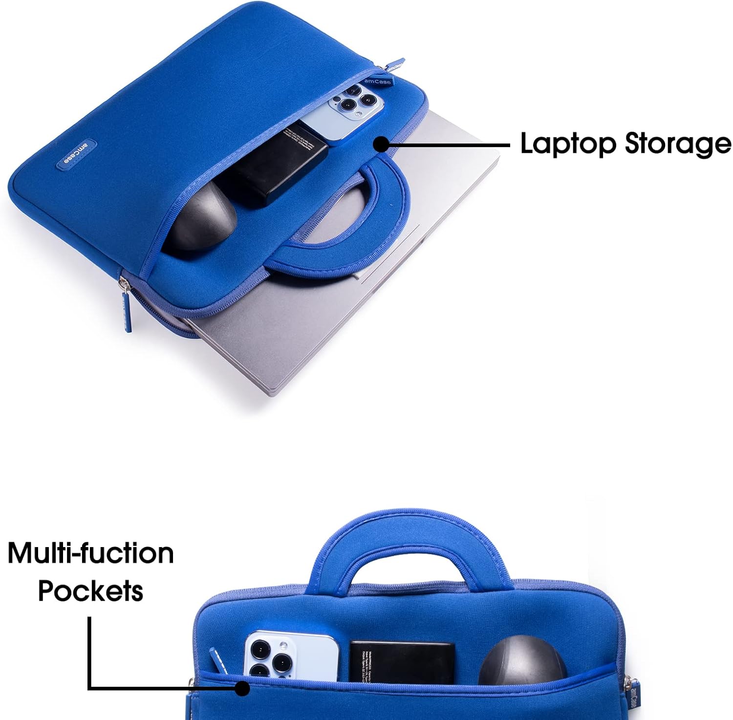 amCase for Chromebook Case-11.6 to 12 inch Neoprene Travel Sleeve with Handle-Blue - Image 6