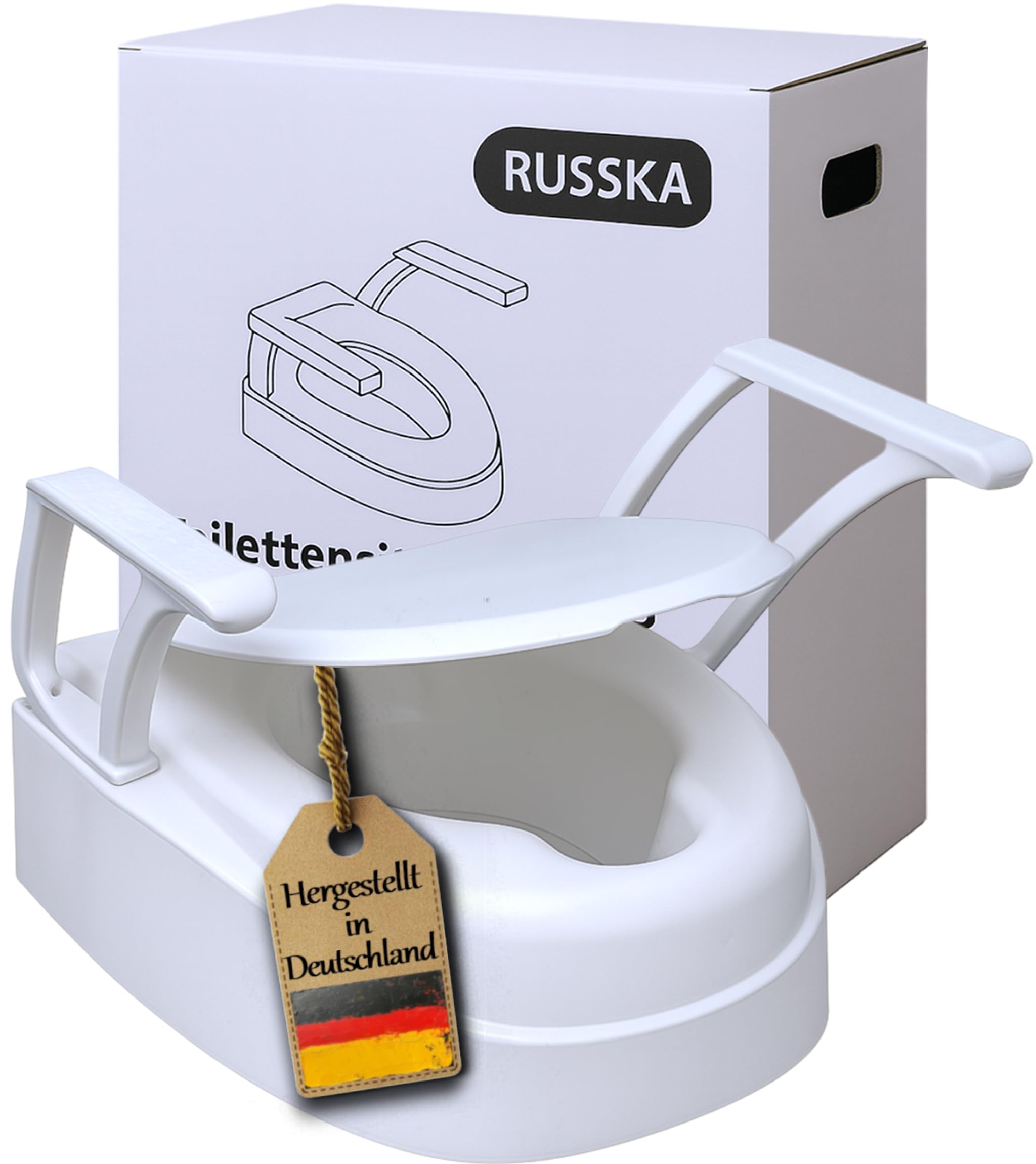 Toilettensitzerhöhung, 3-Fach höhenverstellbar von FabaCare, 15 cm mit Deckel und Armlehnen, stabile Ausführung bis 130 kg, Wechsel System 6cm,12cm, 15cm