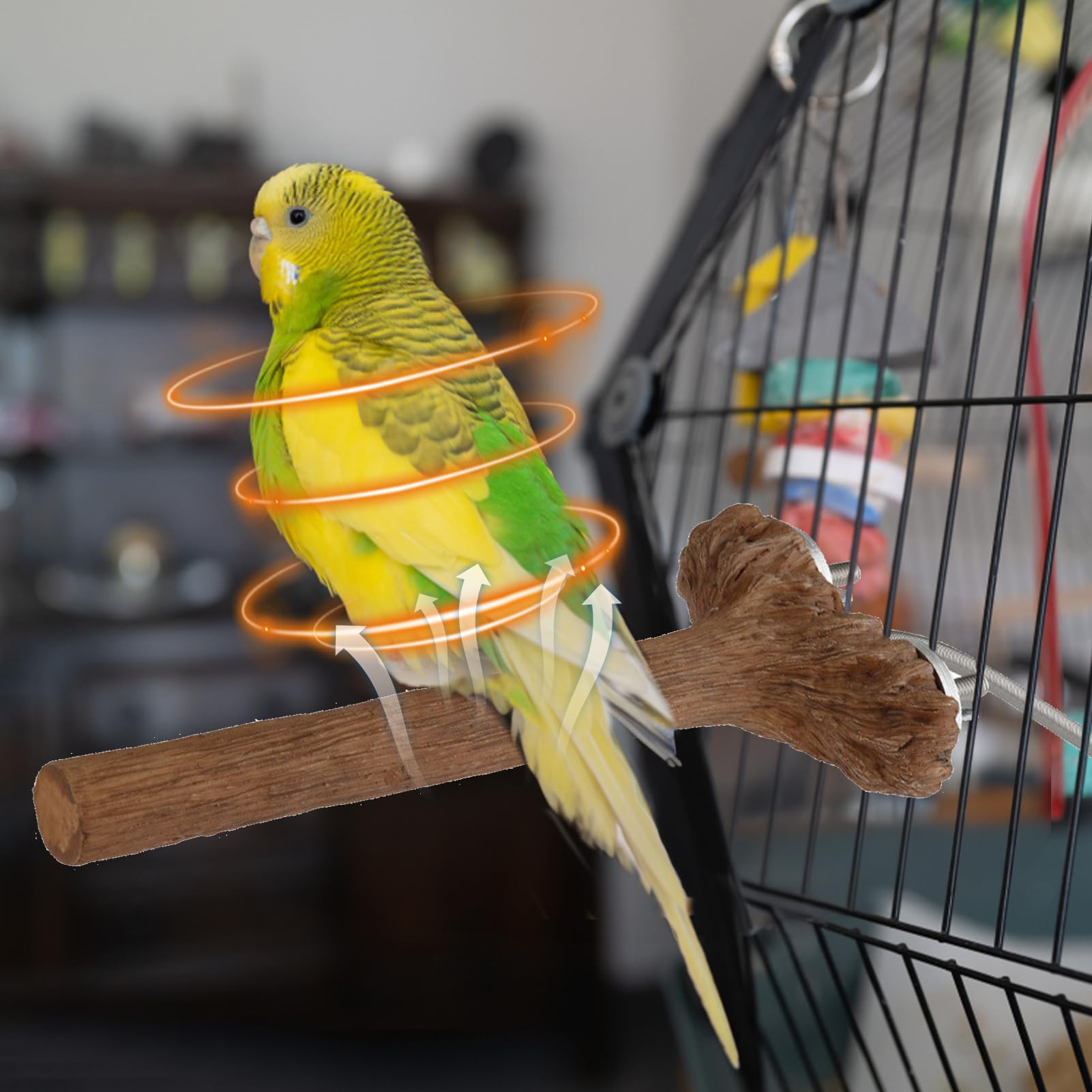 Beheizte Vogelstange für Käfig, beheizte Vogelstange für Barsch aus | simuliertem Holz, Halterung für warme und bequeme Heizstationen p