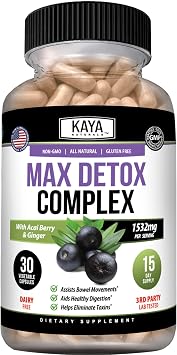 Kaya Naturals MaxDetox Digestive Support Psyllium, Acai & Inulin 30 Count | Psyllium Husk, Acai Berry, Inulin, Slippery Elm Bark, Ginger Root, Botanical Digestive Formula
