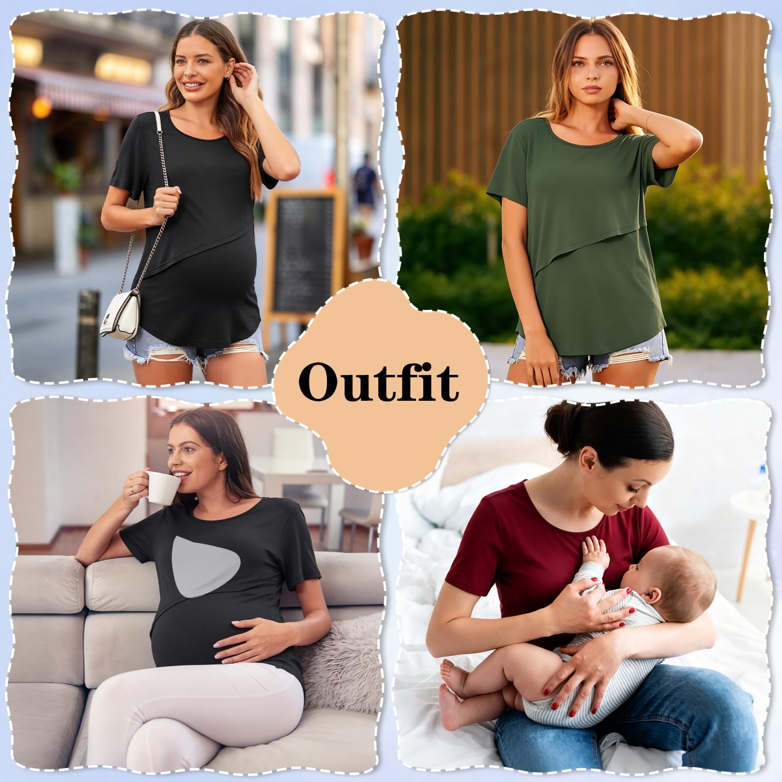 GEEKEO Lot de 3 t-shirts d'allaitement à manches courtes pour femme enceinte