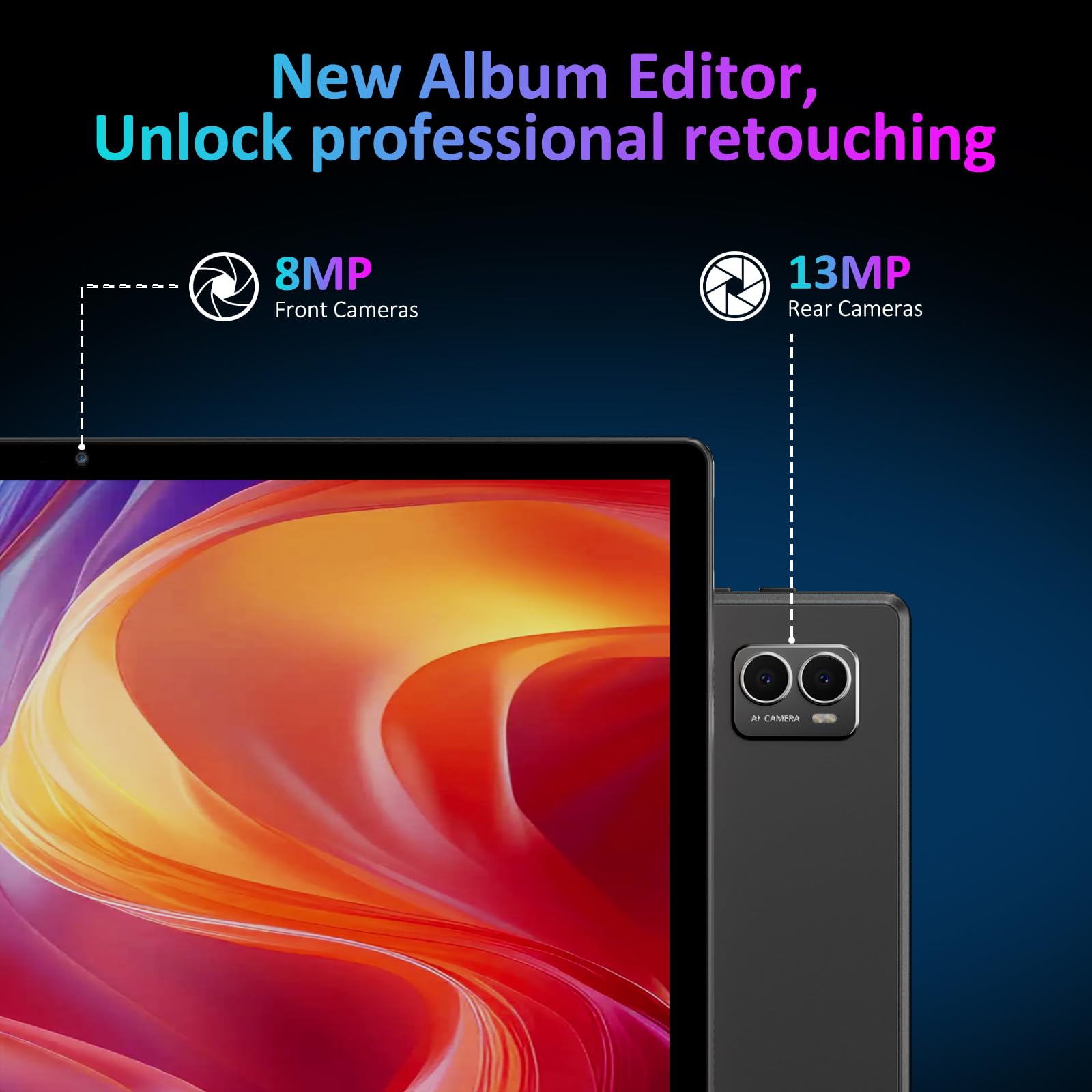 Tablet 14 Pollici Android 15 Tablet in Offerta,Octa Core,20W/11580mAh,36GB RAM+256GB ROM,2000 * 1200 incell FHD+,Foto AI 16MP+8MP, TÜV, GPS, Gemini AI,Face ID/GPS/BT 5.0/TÜV/USB-C,Nero