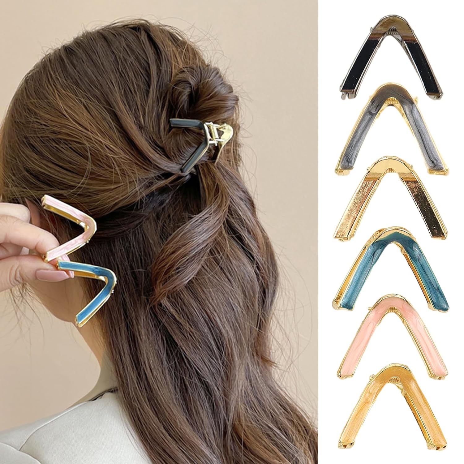 6 Pcs V-shaped Hair Claw Clips Geometry Hair Clips Metal Hairpin Hair Accessories for Women and Girl Valentine’s Day Party Daily Headdress 6 Pcs V-shaped Hair Claw Clips Geometry Hair Clips Metal Hairpin Hair Accessories for Women and Girl Valentine’s Day Party Daily Headdress