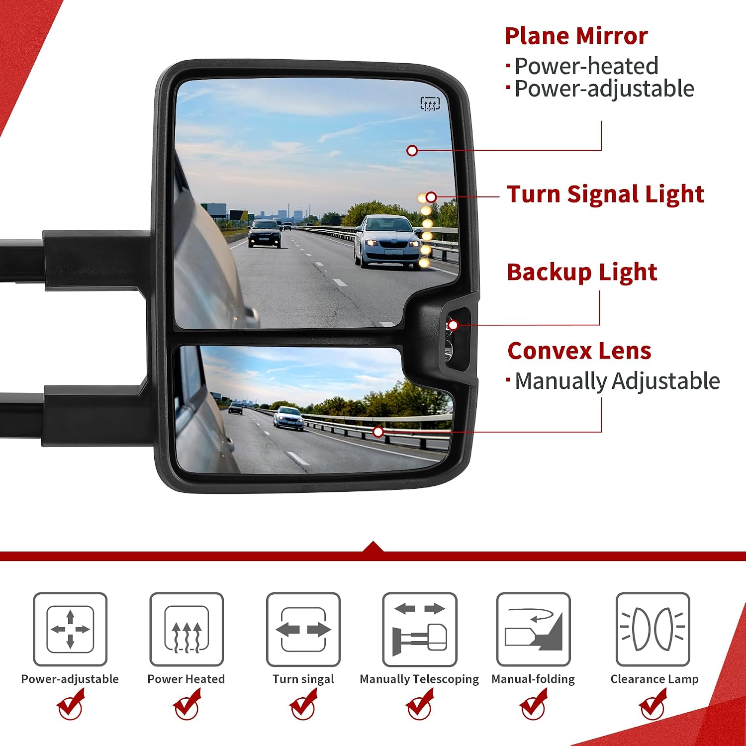 YITAMOTOR Towing Mirrors Compatible with 2003-2006 Silverado Sierra 1500 2500 HD 3500 Escalade Suburban Tahoe Yukon, Power Heated Manually Folding Switchback Turn Light Running Lights (Black inside)