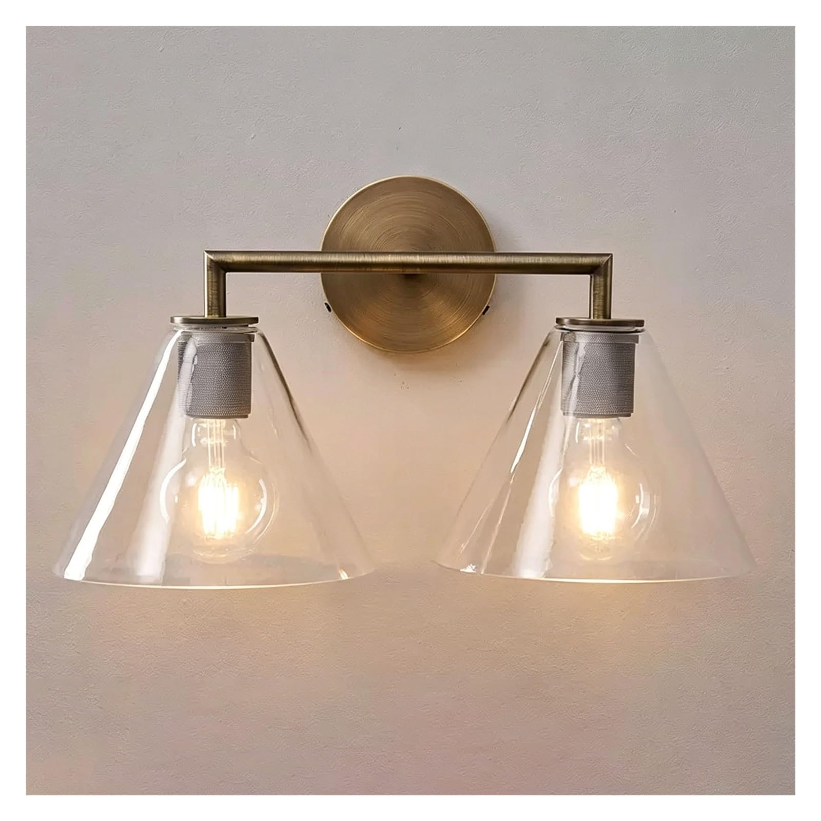 LUOYAOB Gold Industrial Wall Sconce with Clear Funnel Flared Glass Shade Retro Wall Mounted Light Fixture for Bedroom Living Room Hallway Loft Corridor Study Indoor Lighting(Bronze,2light)