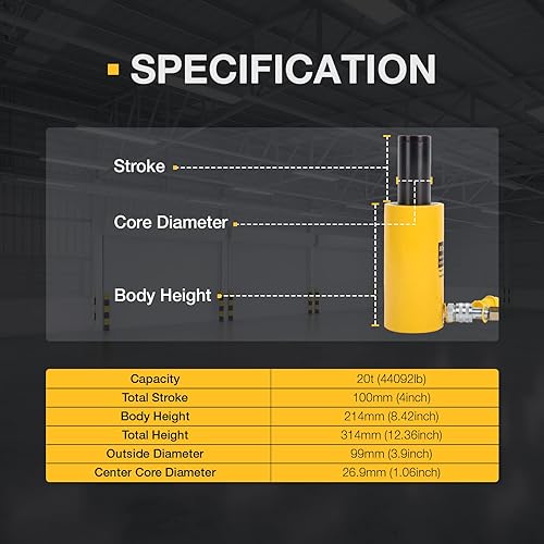 Miniatura 18 de Gato hidráulico Ram 60T 2 "Stroke Hollow Single Acting Hydraulic Ram Cylinder Hidráulico Elevación Jack Portátil para Maquinaria, Puente, RCH-6050