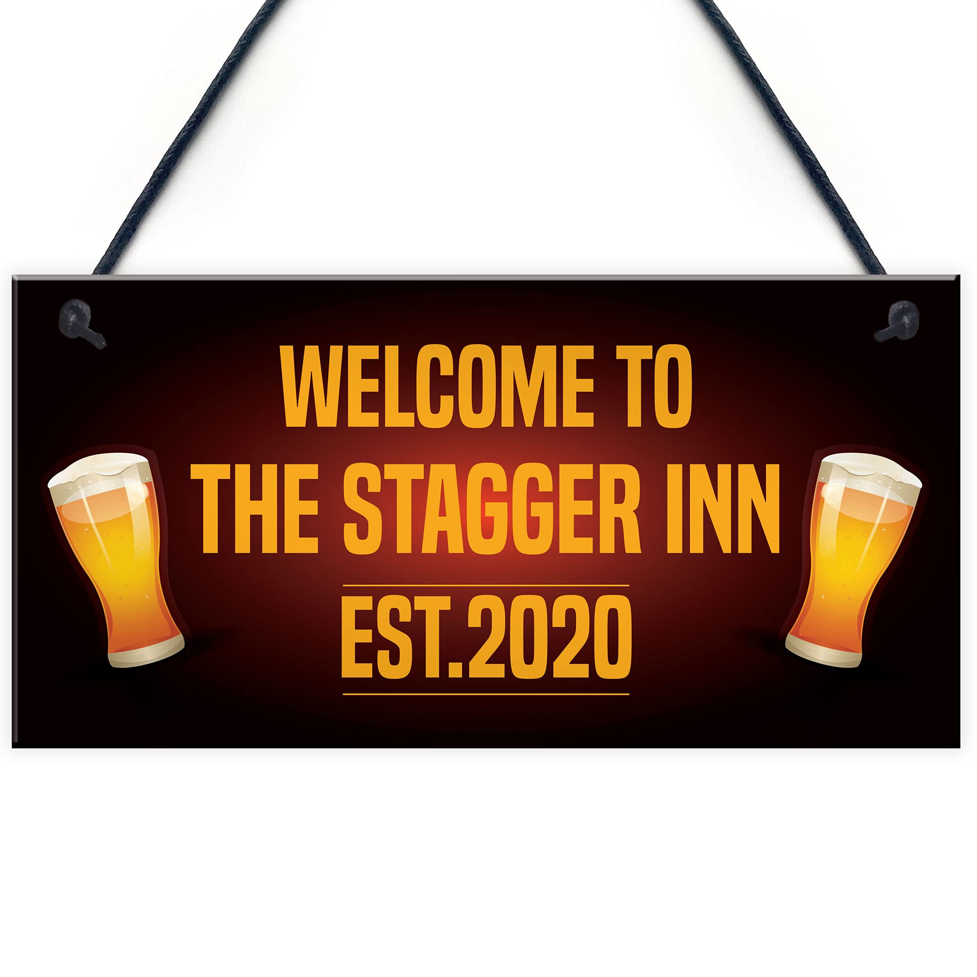 Personalised STAGGER INN Home Bar Sign Hanging Man Cave Sign Beer Alcohol Gift