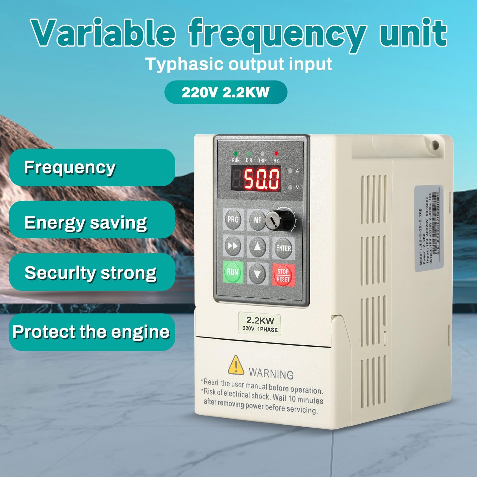 DEWIN Azionamento a Frequenza Variabile,2.2kW 220V Ingresso e Uscita Monofase,VFD Inverter Convertitore di Frequenza VFD（Modello di fabbrica:JLS-E-2S-2.2GB）