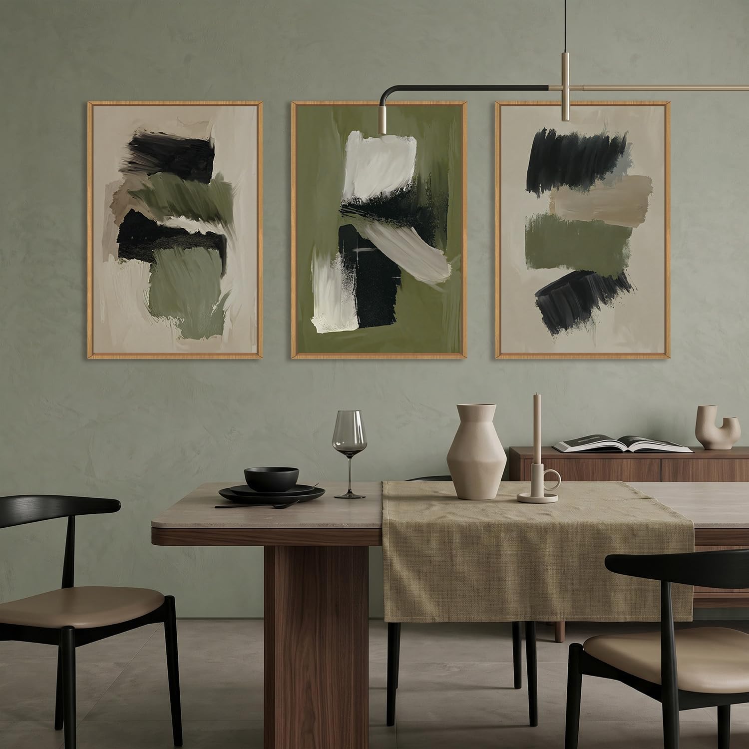 DRACIT Green Abstract Framed Canvas Wall Art Set, Modern Brush Strokes Wall Decor,Neutral Tone Minimalist Green and Black Color Block Art Print for Living Room,Bedroom,Dining Room, Office-24 x36 x3 image 4