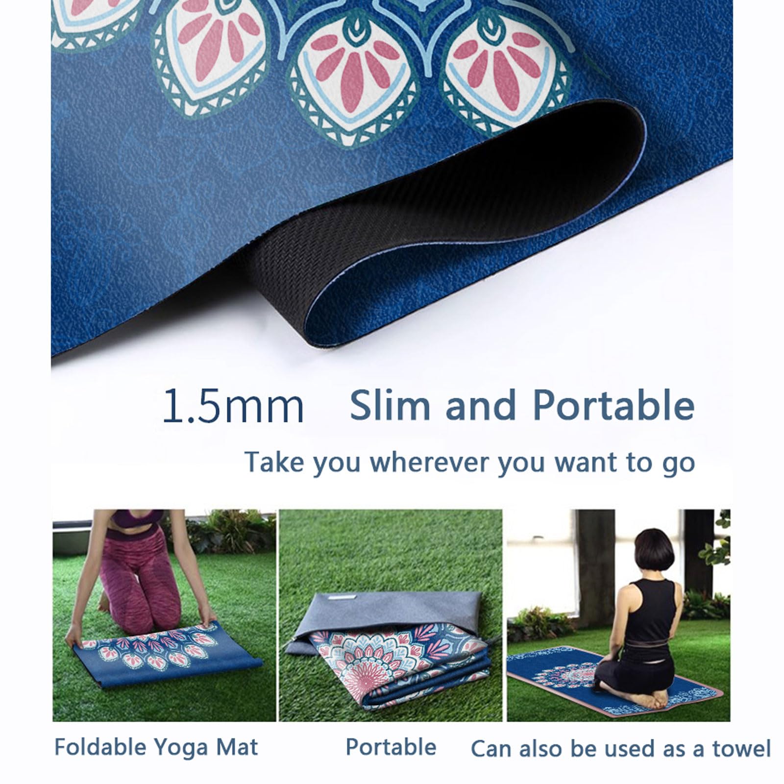 Hot Yoga Handtuch 183*68*0.15cm Fitness Handtuch rutschfest Schnelltrocknendes hygienische Auflage für Yogamatte Leicht & Faltbar Fitness Handtuch für Pilates Hot Yoga Picknick im Freien