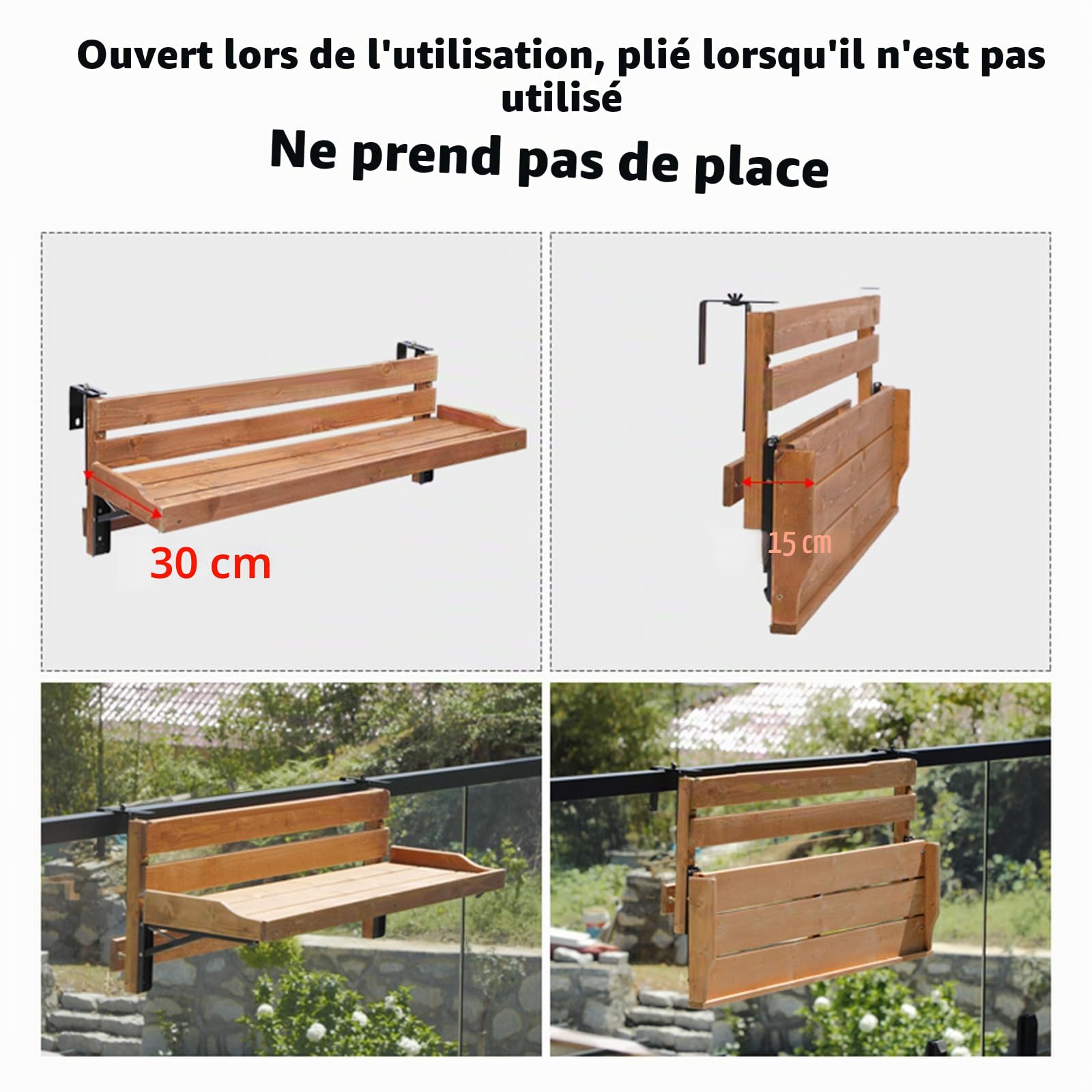 Table Balcon Suspendue Bois,Table De Bar Balcon pour Balustrades,Table De Balcon Suspendue,Conception Simple,pour La Suspension sur Balustrade De Balcon