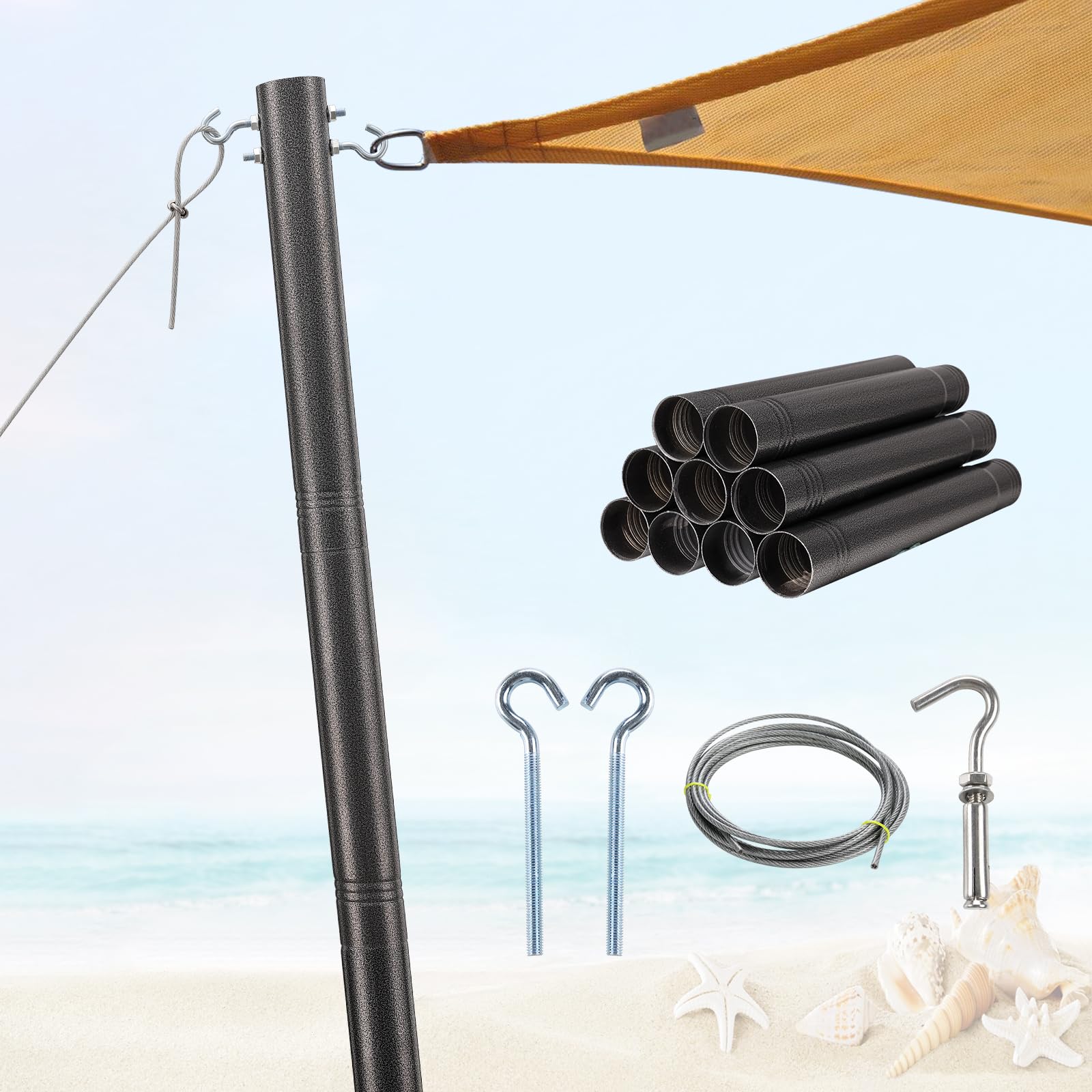 Adjustable Height Shade Sail Support Pole - 1 Pack 11FT Heavy-Duty 2.4" Rust-Proof Metal Post, Concrete Installation for Sun Shade Canopy Setup for Sun Shade Sails, Garden & Pool Areas