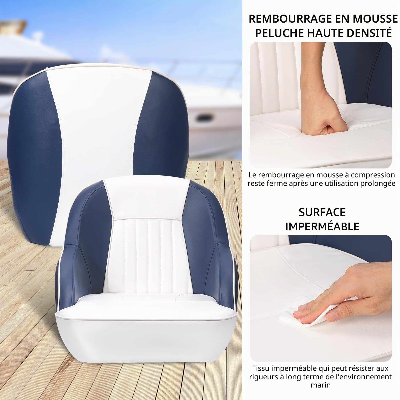 Garvee Siège capitaine ergonomique pour bateau ponton – Dossier haut, rembourrage mousse épaisse, accoudoirs incurvés, structure plastique injecté – Idéal pêche, plaisance, speedboat – Montage