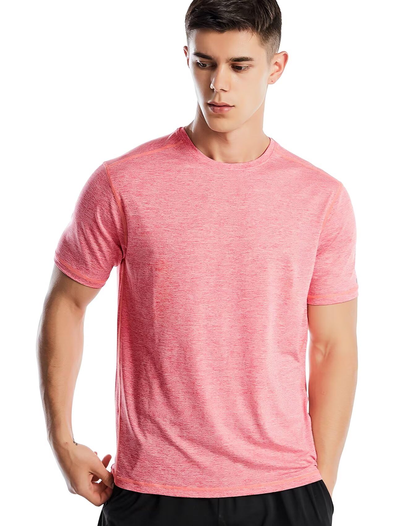 Zengjo Men's Marled Coral Running T Shirt Quick Dry Short Sleeve(,Xxl)