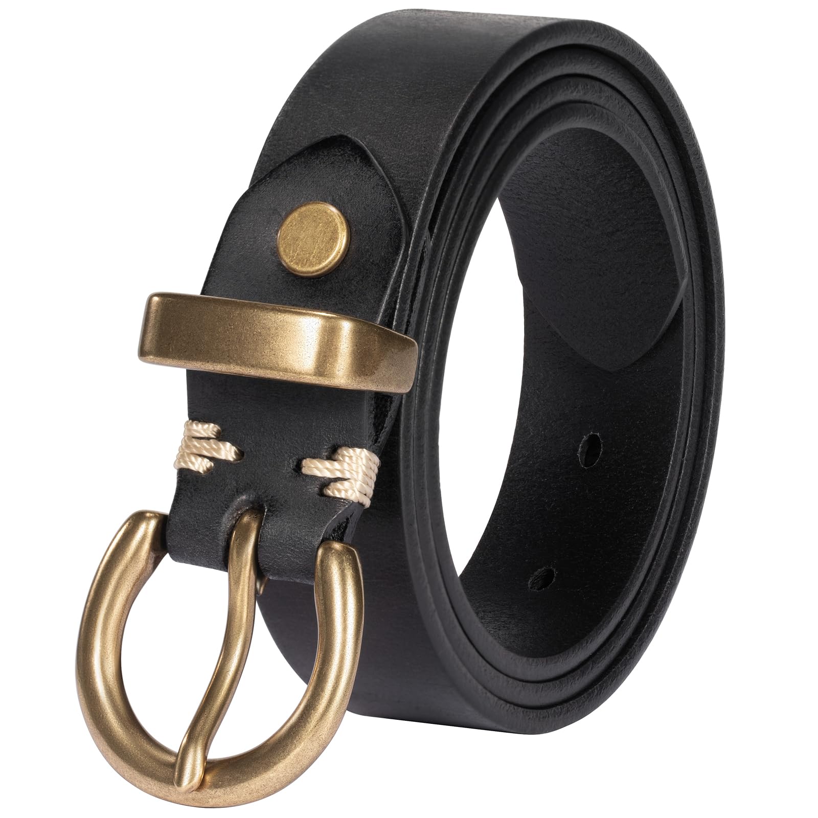 Womens Belts for Jeans Genuine Leather Belt Vintage Solid Brass Circle buckle Gift Box Packaging
