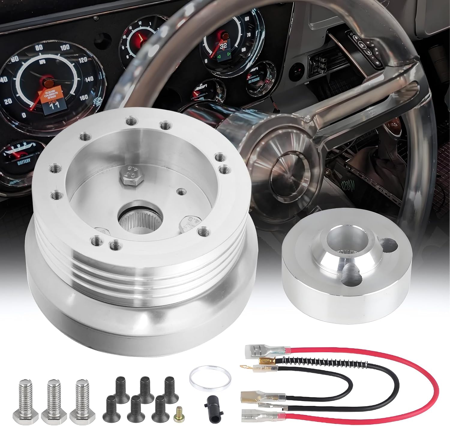 5 & 6 Hole Steering Wheel Hub Adapter Fit for GM Chevy Flaming River Jeep Ididit Buick Jeep Oldsmobile Pontiac, Silver