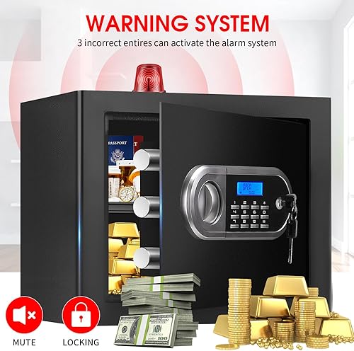Miniatura 7 de 1.2 Caja fuerte de seguridad para el hogar, caja de seguridad antirrobo con teclado digital, llaves de repuesto y estante extraíble, caja de