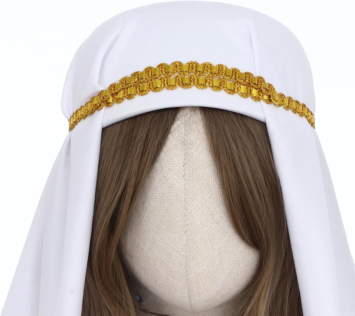 Gold Braided Head Wrap for Women - Pearl Scarf Muslim Hijab Chiffon Shawl Islamic Caps