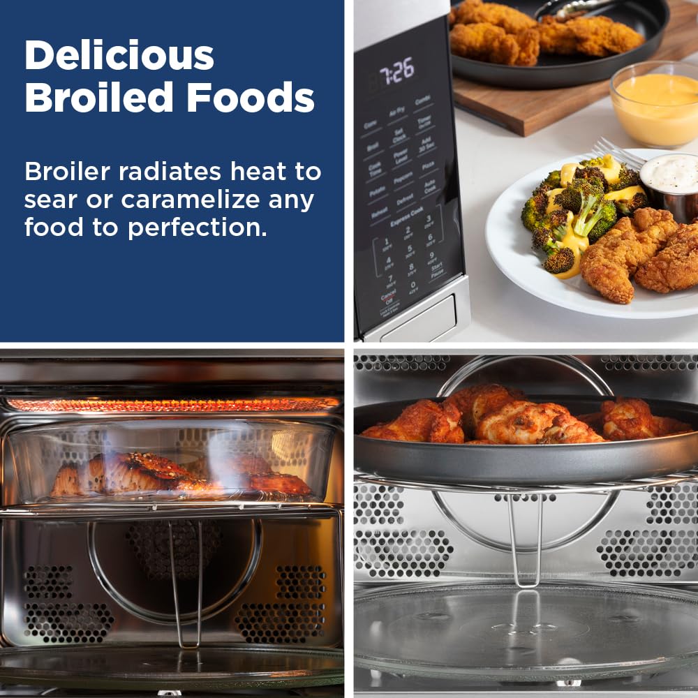 GE 4-in-1 Countertop Microwave Oven, Complete With Air Fryer, Broiler & Convection Mode, 1.0 Cubic Feet Capacity, 1,050 Watts, Kitchen Essentials for the Countertop or Dorm Room, Stainless Steel, view 4