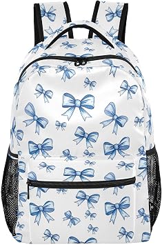 Joisal Blue Bows White Backpack Large Travel Bag