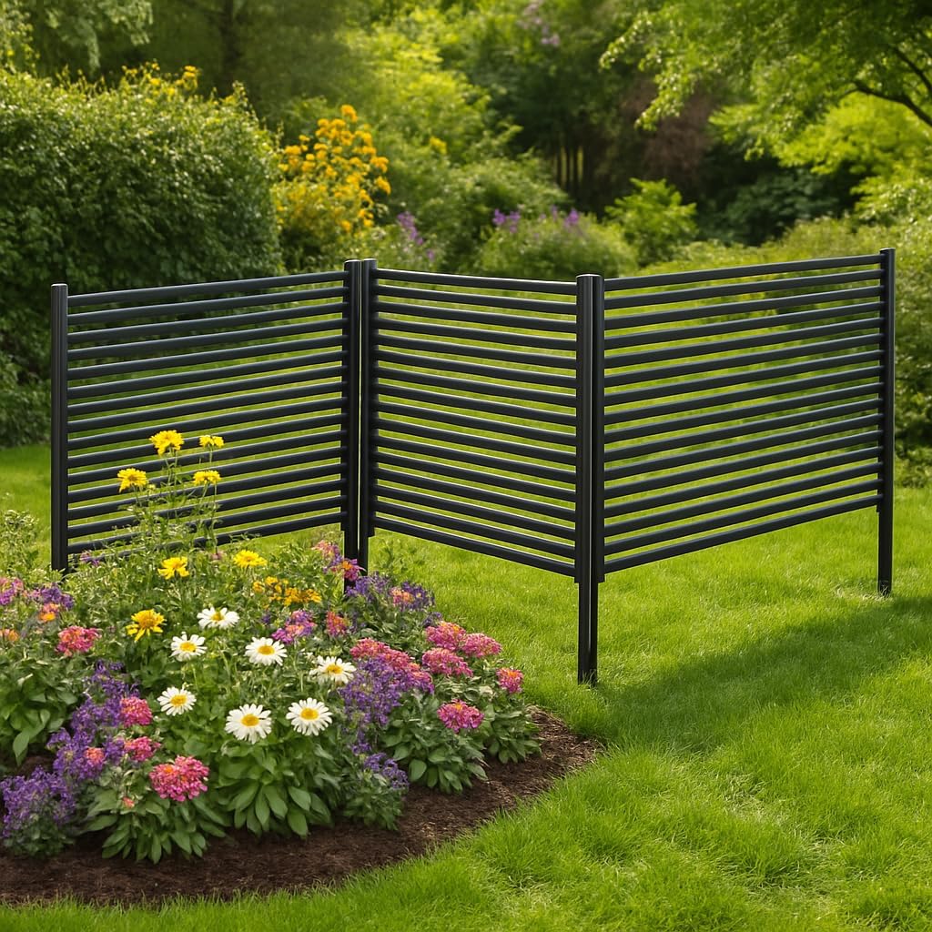 Aptliton Gartenzaun 2 Sets, PE+Metall Steckzaun 180cm(l) x 120cm(h) x 5cm(t), Dekorativer Gitterzaun Ohne Graben, Wetterfeste Tierbarriere Für Garten, Terrasse, Blumenbeet, Hof, Schwarz