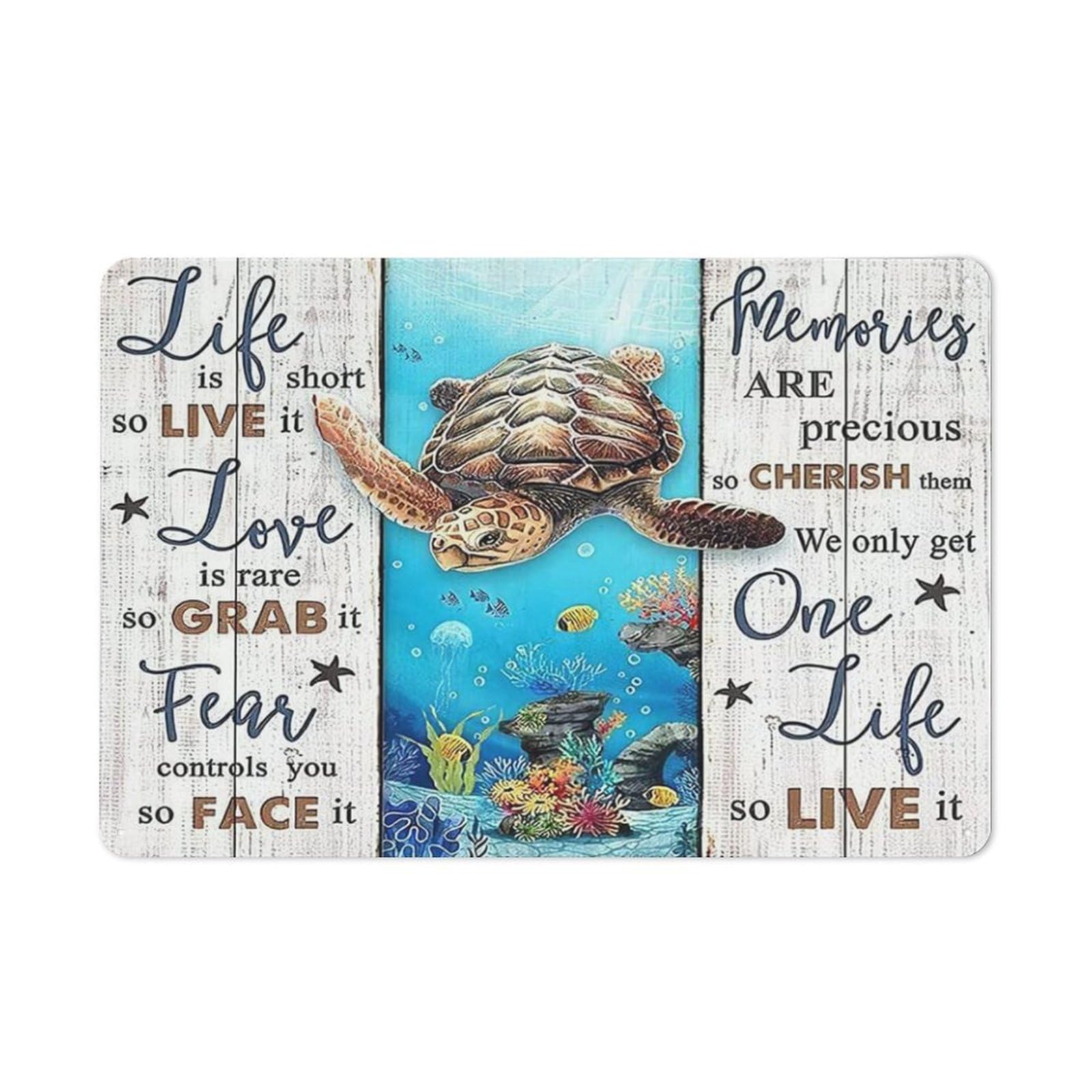 Sitrmgh Sign Retro Metal Tin Sea Turtle Wall Art Inspirational Picture Cute Animal Ocean Painting Wall Decor Novelty Aluminum For Home Coffee Wall Decor 8X12 Inch