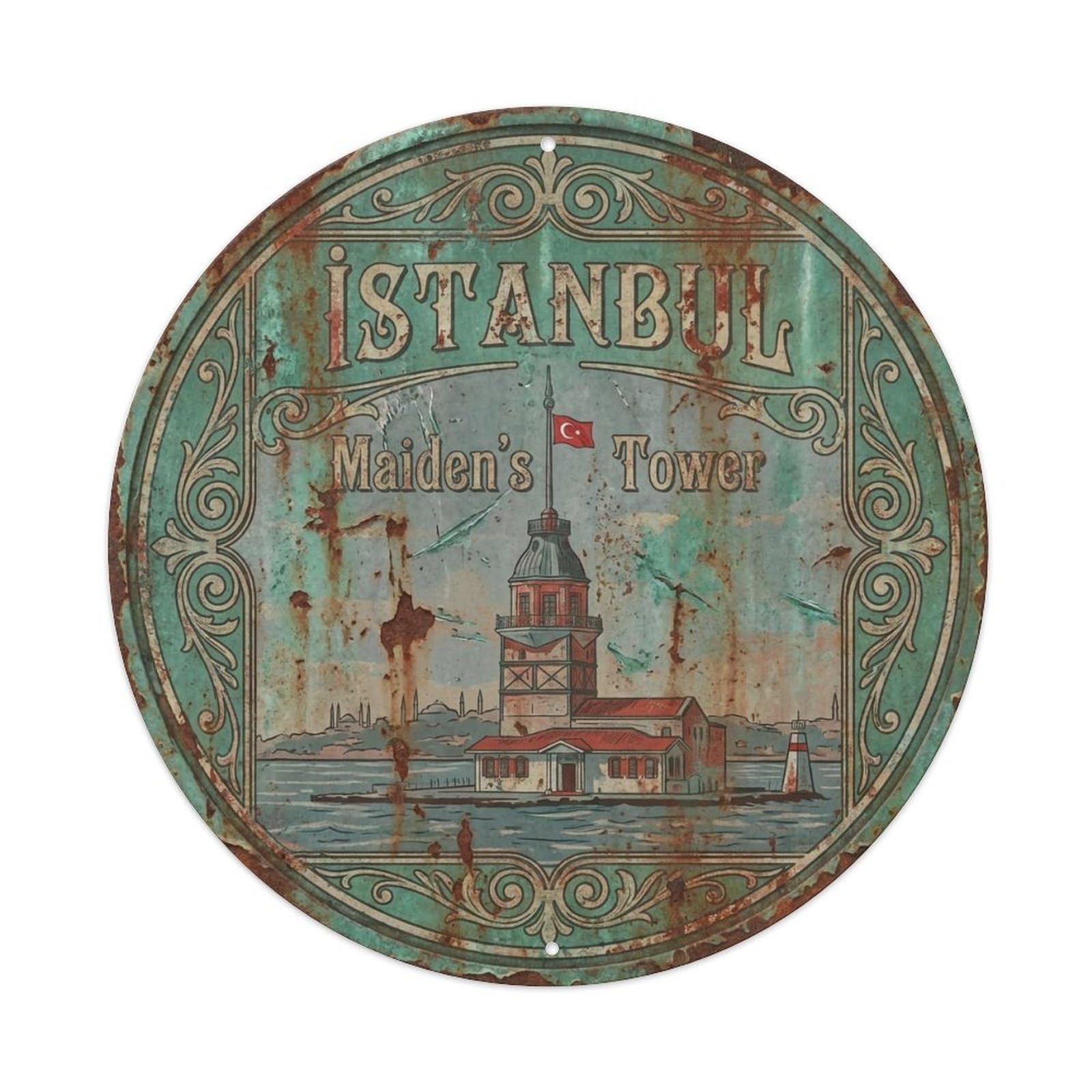 Vintage Travel Istanbul Turkey Monument Vintage Metal Tin Sign Plaque Wall Decor for Cafe, Club Bar, Office, Garden Metal Poster 8x8Inch