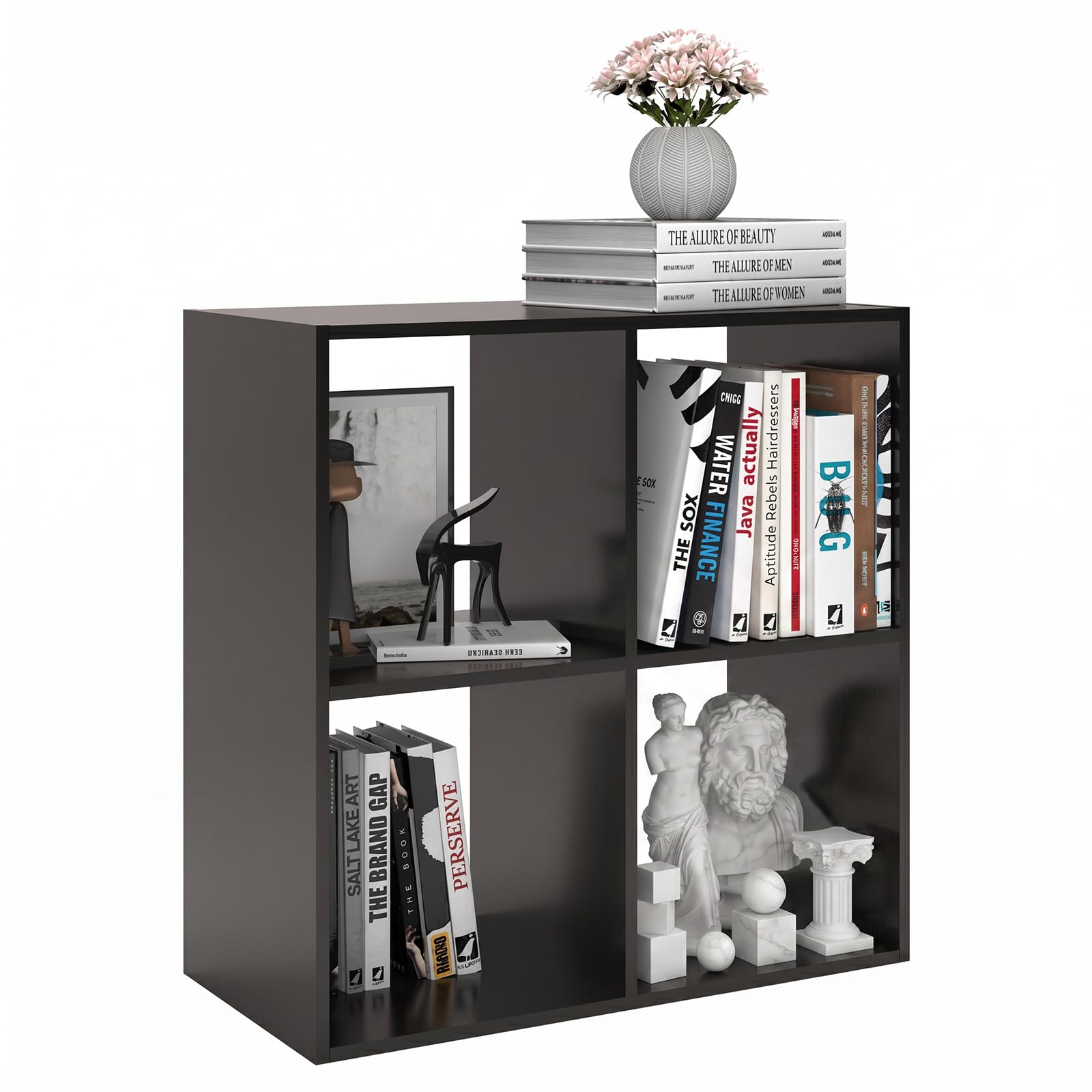 CTESNE【2026 4 Cube Shelf with Anti-Tipping Kits + Reversible Open Back Bookcase, Multi Layer and Multi Grid partition Layout (Chocolate 11in)