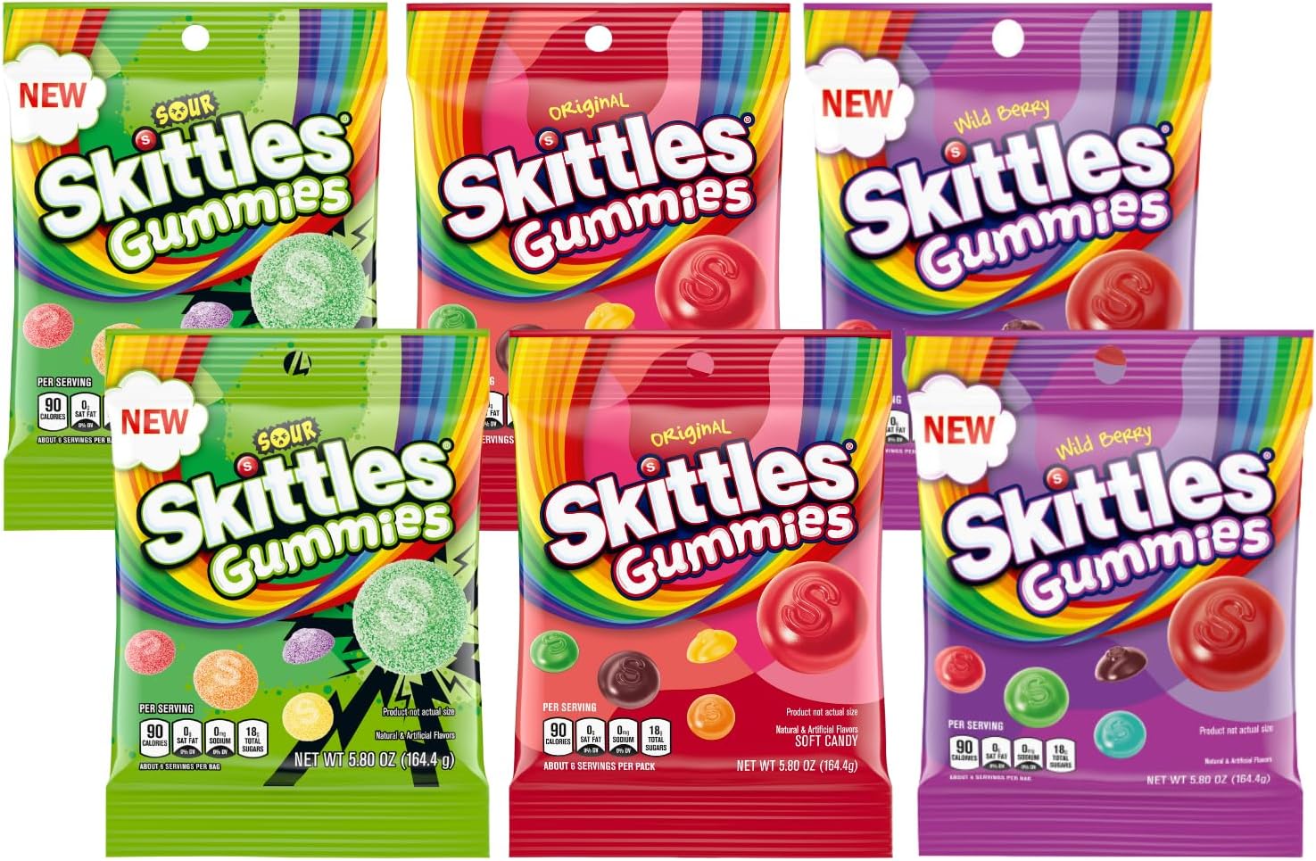 Skittles Gummies Variety Pack (Sour, Original, & Wild Berry) (Pack of 6) Variety Pack