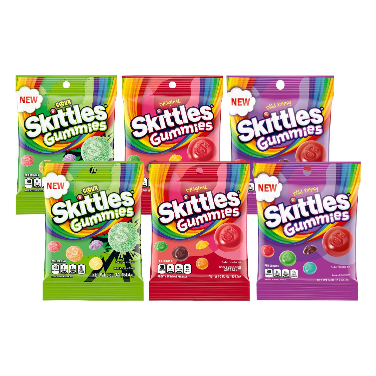 SkittlesGummies Variety Pack (Sour, Original, & Wild Berry) (Pack of 6) Variety Pack