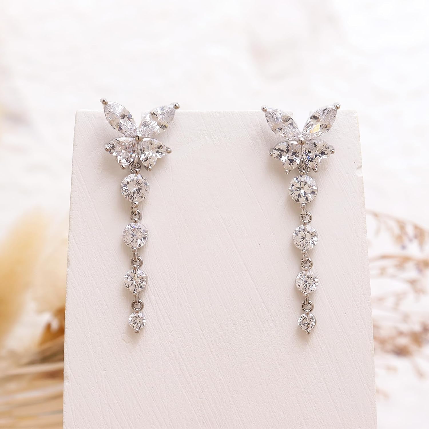 Sonateomber Heart Butterfly Drop Dangle Earrings for Women, Sparkly Cubic Zirconia Rhinestone Marquise Bridal Wedding Earings Prom Fashion Jewelry Gift - Image 4