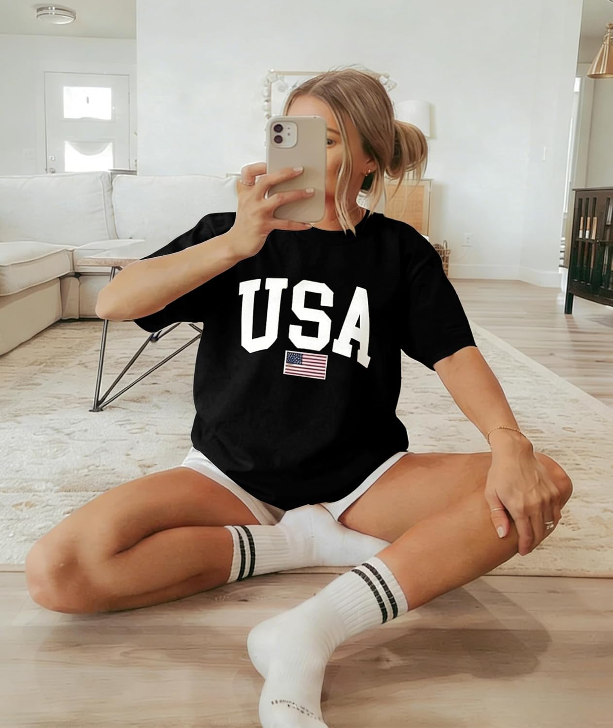 KESIHAN Womens USA T Shirt American Flag Patriotic Shirts Womens Graphic T Shirts Round Neck Short Sleeve Tops - Image 5