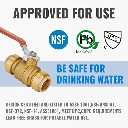 Miniatura 2 de SUNGATOR Válvula de bola de 1 pulgada, válvula de cierre de 1 pulgada, accesorios de plomería de latón sin plomo, ajuste de puerto completo para