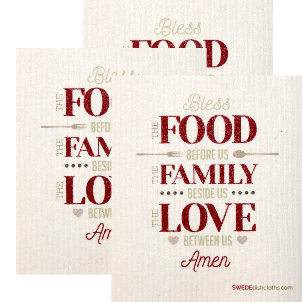Food Family Love Set of 3 Each Swedish Dishcloths ECO Friendly Absorbent Cleaning Cloth Reusable Cleaning Wipes