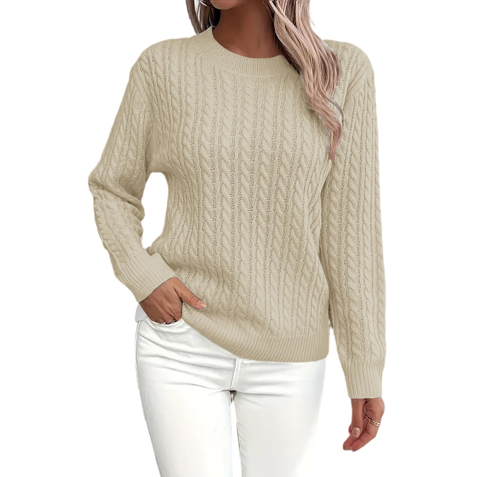 Womens Knit Sweater Classic Crewneck Pullover Long Sleeve Soft Tops Casual Loose Fit Outerwear Fall Winter Trendy Basic