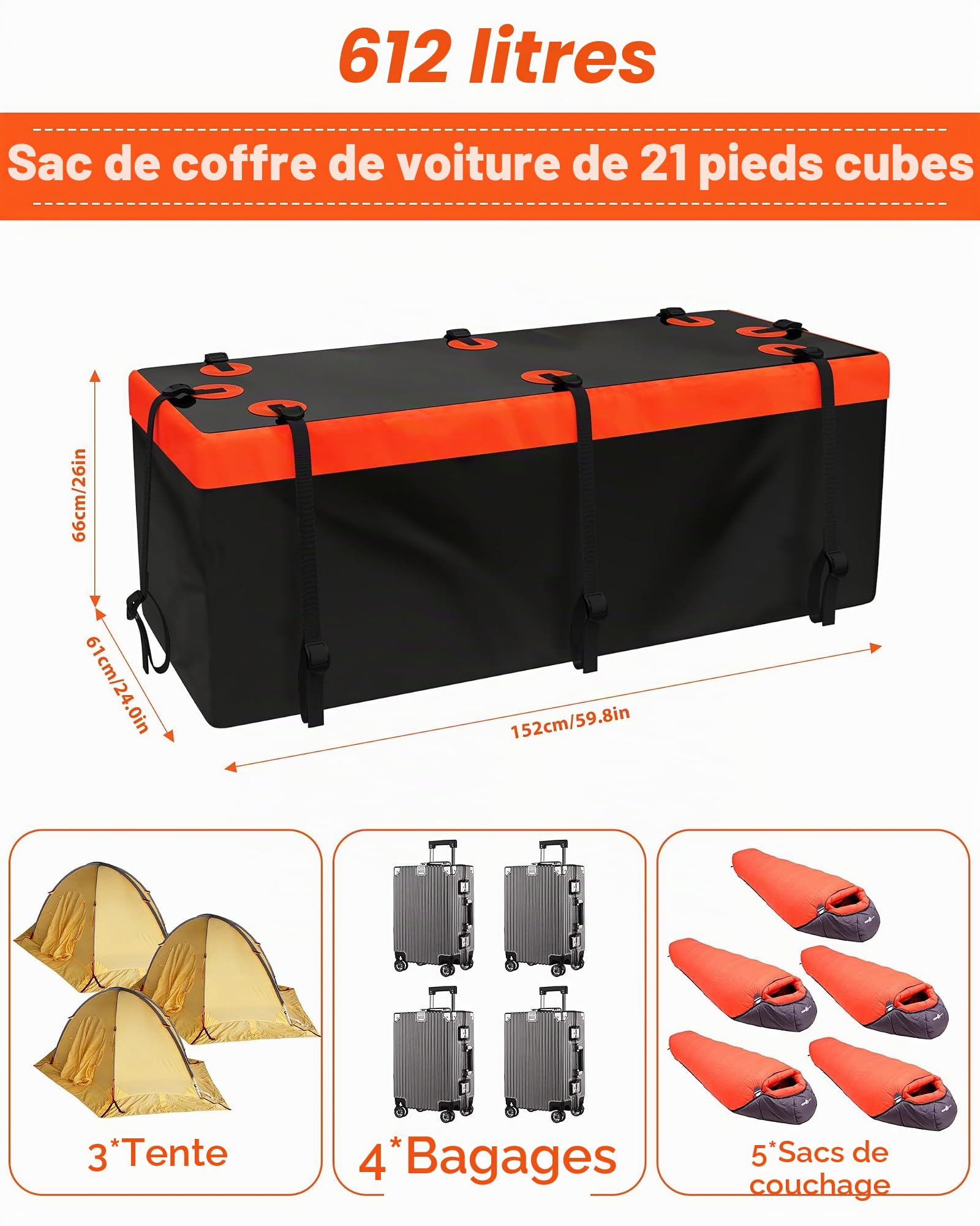 Porte-bagages en softshell pour attelage de remorque, Noir et orange., 21 Kubikfuß