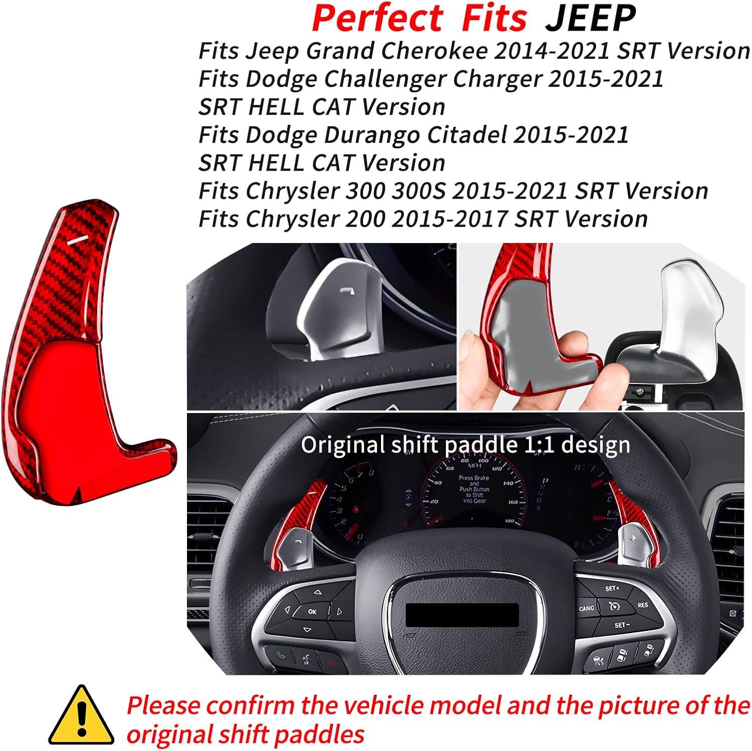 T-carbon Steering Wheel Shifter Paddle Extensions Compatible with Dodge Durango Charger Challenger Hell Cat Version;Fits Chrysler and Fits Jeep Grand Cherokee SRT Style;Real Carbon Fiber Accessories