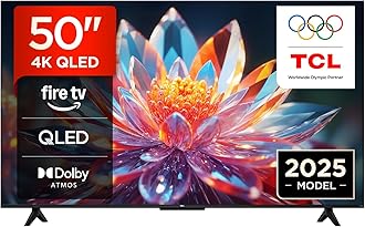TCL 50T6C-UK 50” QLED 4K HDR TV, Fire TV (Smart TV with Dolby Vision & Atmos, HDR10+, Press & Ask Alexa, 2025 New Model)