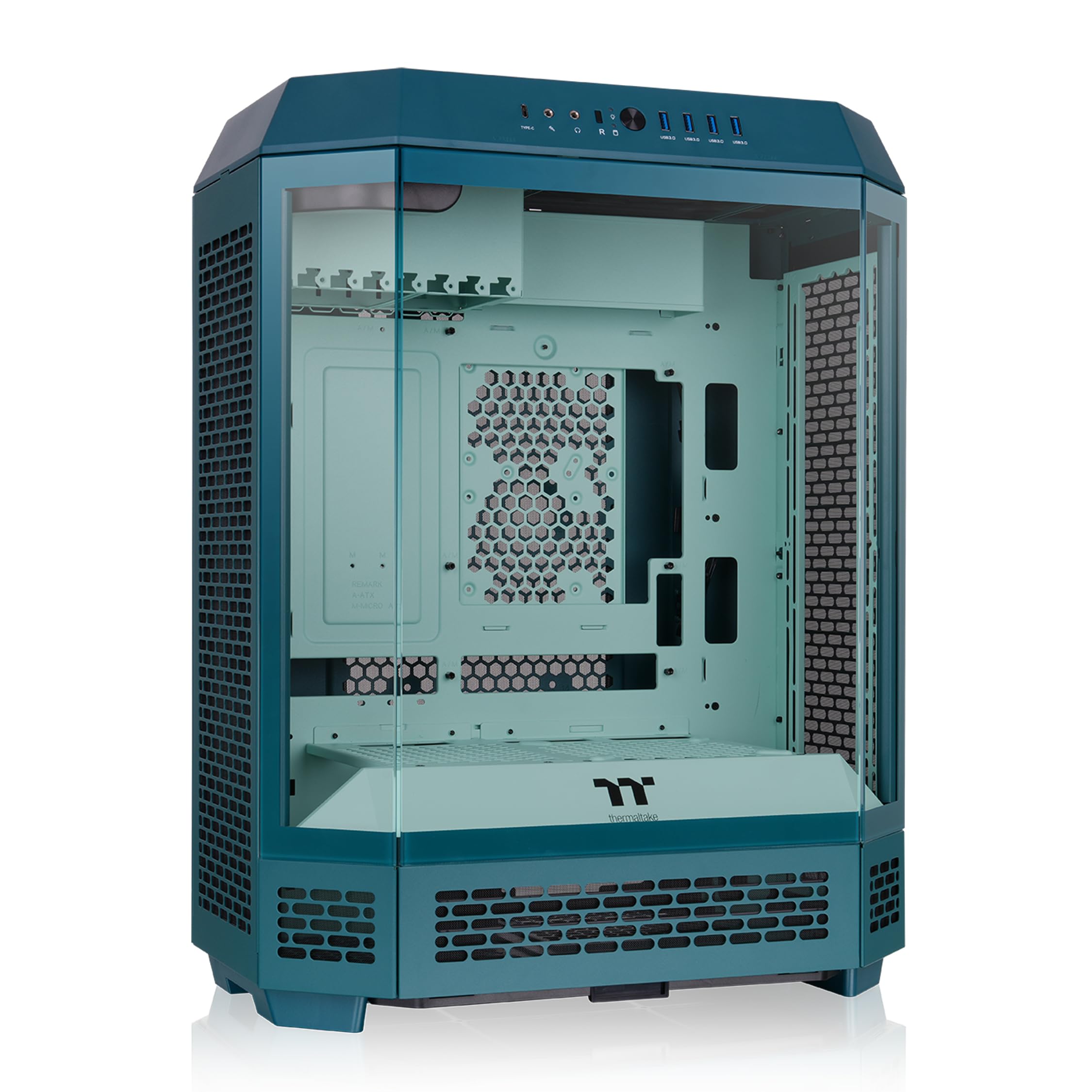 Thermaltake Tower 600 Mid Tower; 2x140mm CT Fans Included; 420mm Radiator Support; 400mm GPU Clearance; Hidden Connector Support; Rotatable PCIe Slots; Transformative Teal; CA-1Z1-00MTWN-00