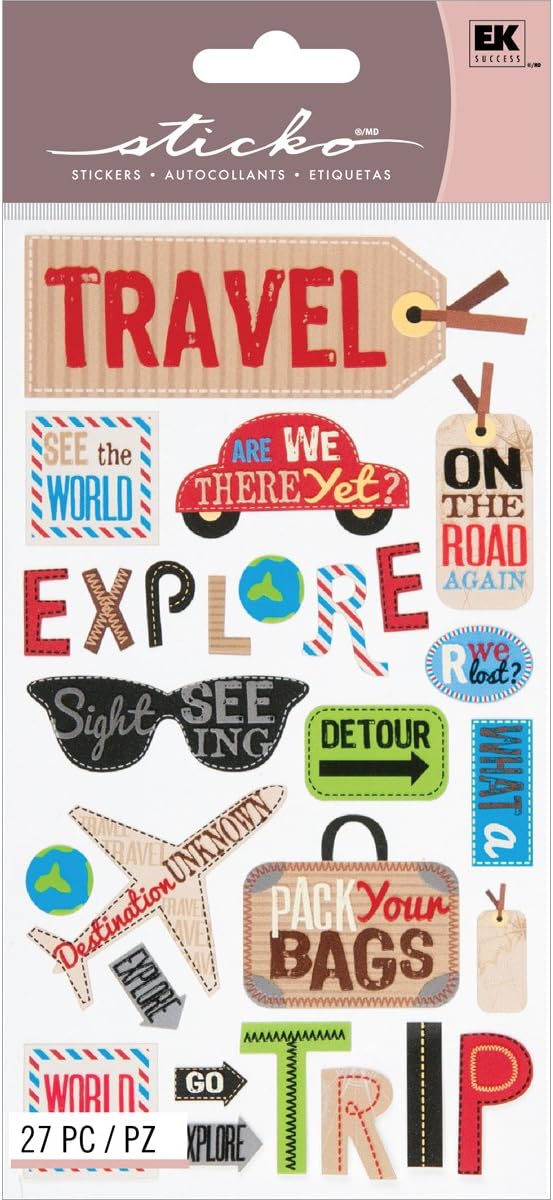EK Success Brands Decorative Sticko Stickers, Happy Traveling