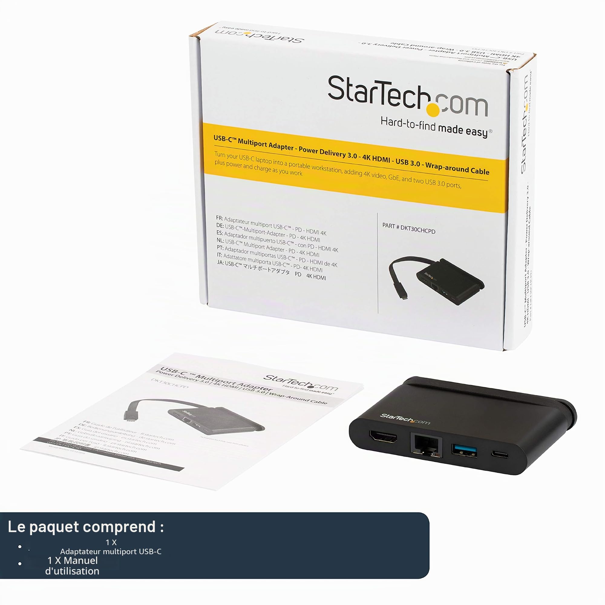 StarTech.com Adaptateur multiport AV numérique USB-C avec Power Delivery jusqu'à 100 W (DKT30CHCPD)
