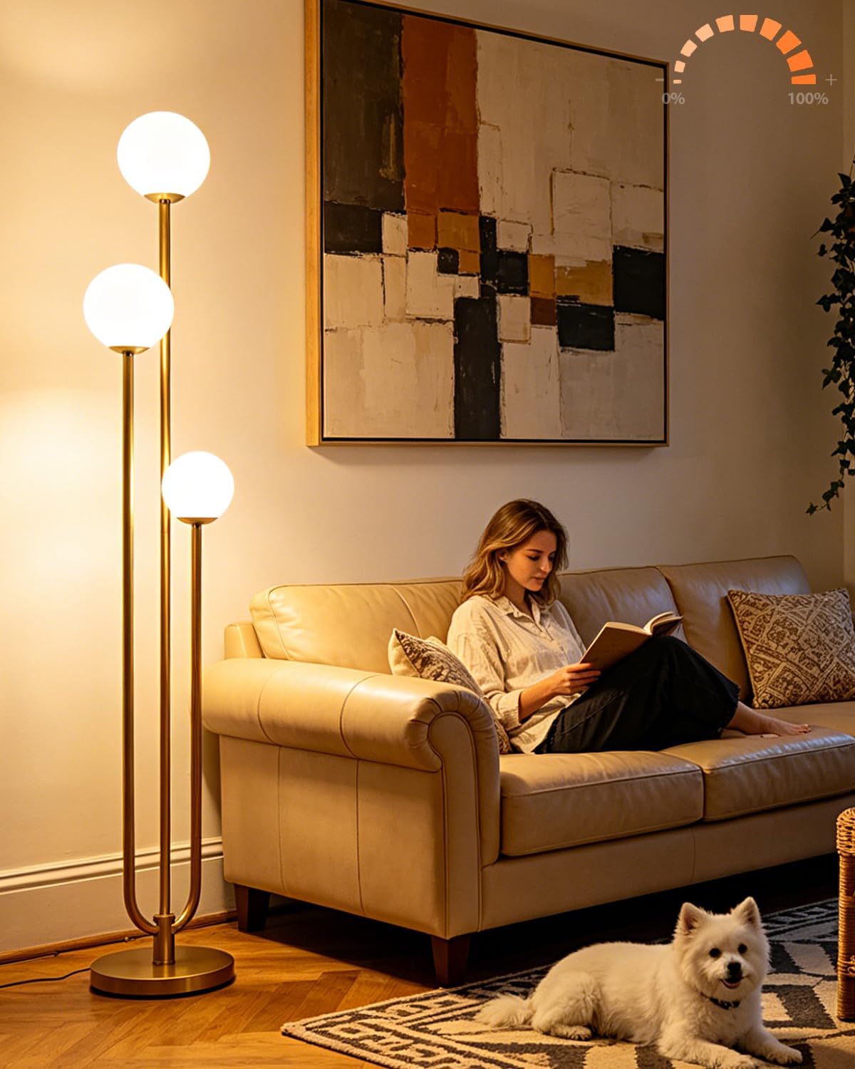 Lightdot Gold Floor Lamp Dimmable 63IN 3-Lights Globe LED Floor Lamps