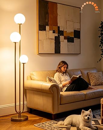 63IN 3-Light Dimmable Floor Lamp, Unique Gold Tall Standing Lamps with 3000K G9 Bulbs for Reading, Mid Century Modern Floor Lamp with 5Lbs Heavy Base for Living Room Bedroom Home Office