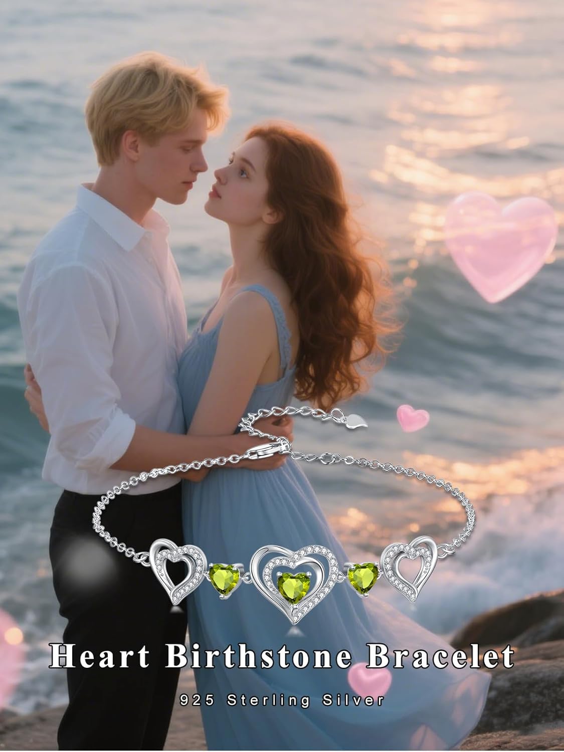 Birthstone Charm Link Bracelet 925 Sterling Silver Rose/Heart/Mom Bracelet with 12 Months Birthstone Mother's Day Gift Jewelry Gifts for Women,Chain Length 7"+2" Extend - Image 3