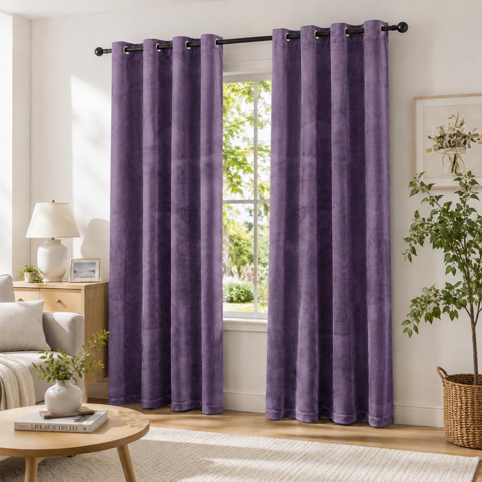 Ystyle Rideau Occultant Velours Lot De 2, 140x145cm, Violet Clair | Rideaux Salon Rideau Thermique Isolant Anti Chaud Intérieurs, Rideau Phonique Anti Bruit, Moderne Chambre Maison Dressing