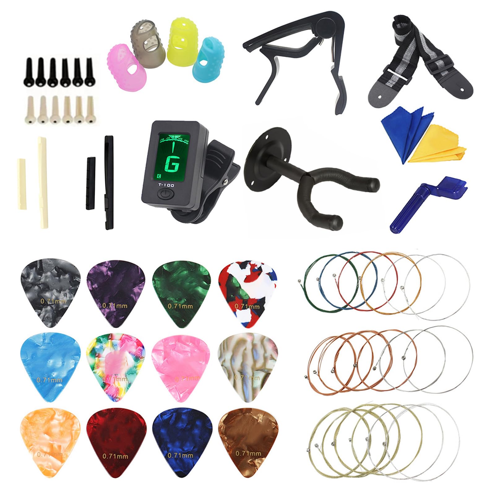 Accessori per chitarra Set di strumenti di ricambio per chitarra, include plettro, capotasto, corde per chitarra, avvolgicorde, perno per ponte